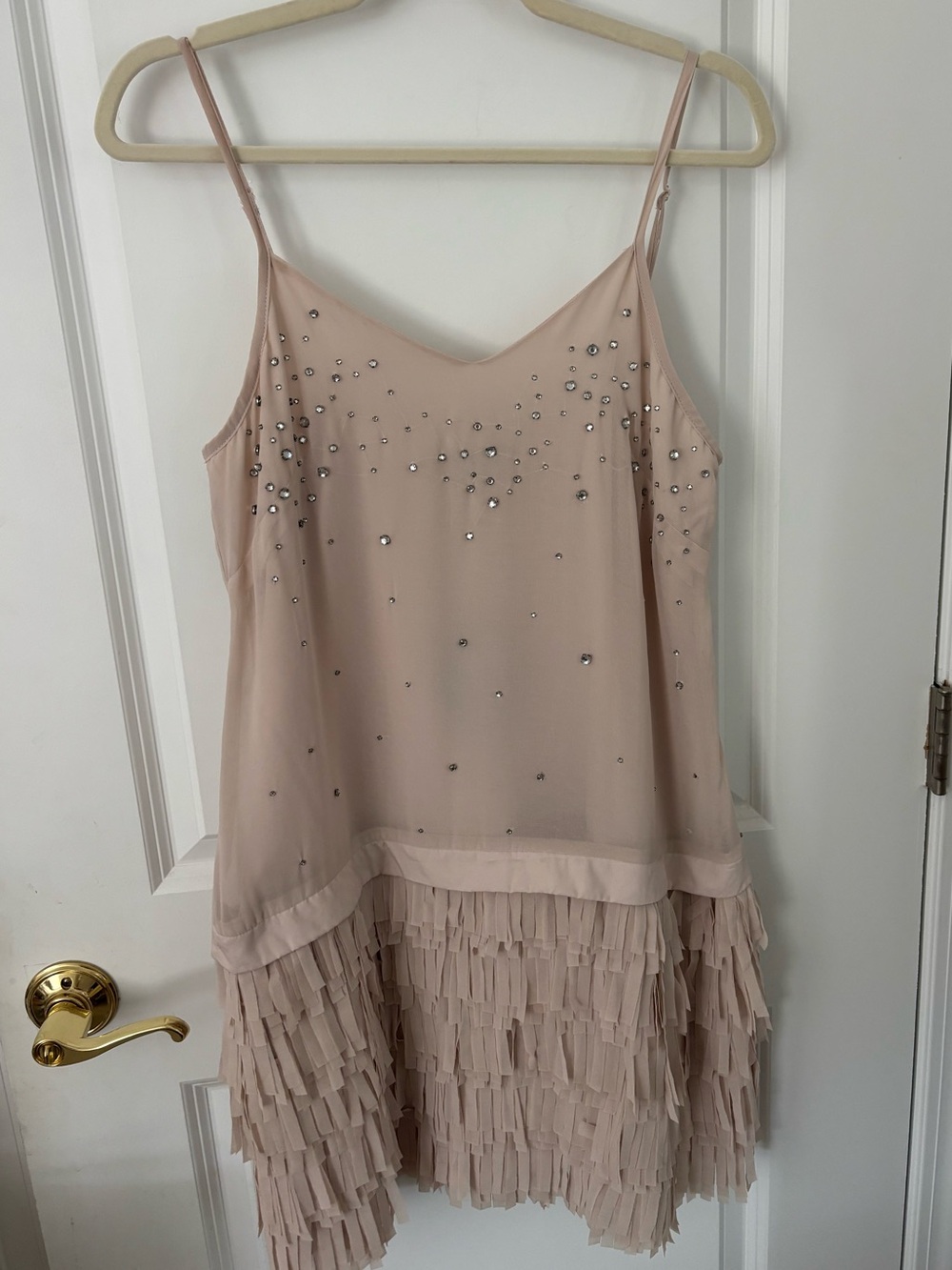 NWT Nude mini slip dress crystal embellishment fringe drop waist flapper fairy M